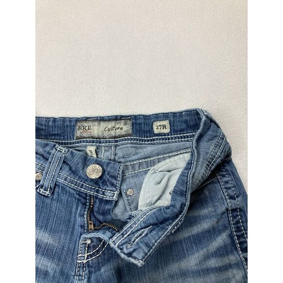 BKE Blue Culture Distressed Y2K Low Rise Bootcut Denim Jean Womens 27 R - Picture 3 of 11